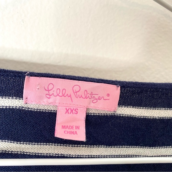 Lilly Pulitzer Navy White Stripe Tassel Side Knit Pullover - Picture 8 of 9